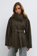 High neck wool blend jacket - Noir