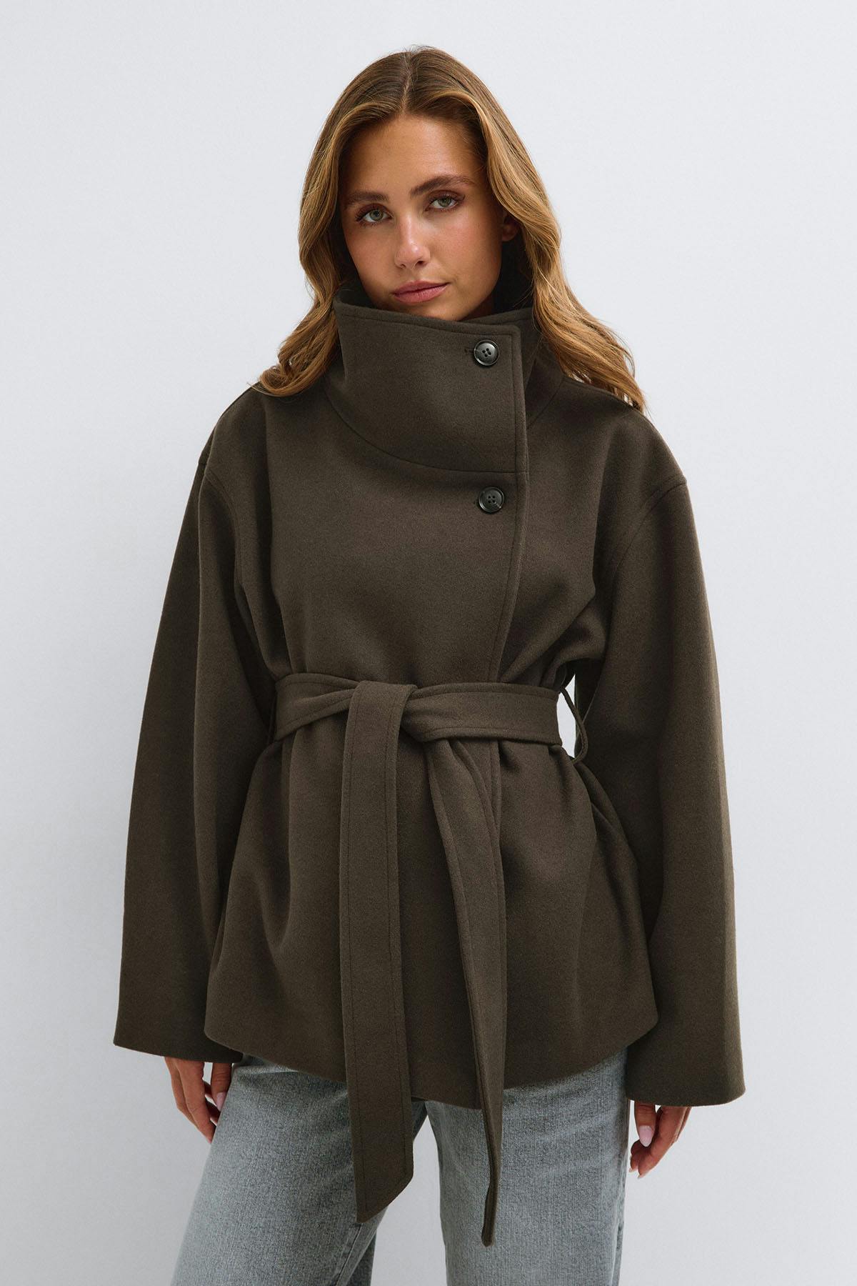 High neck wool blend jacket - Noir