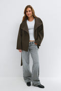 High neck wool blend jacket - Noir