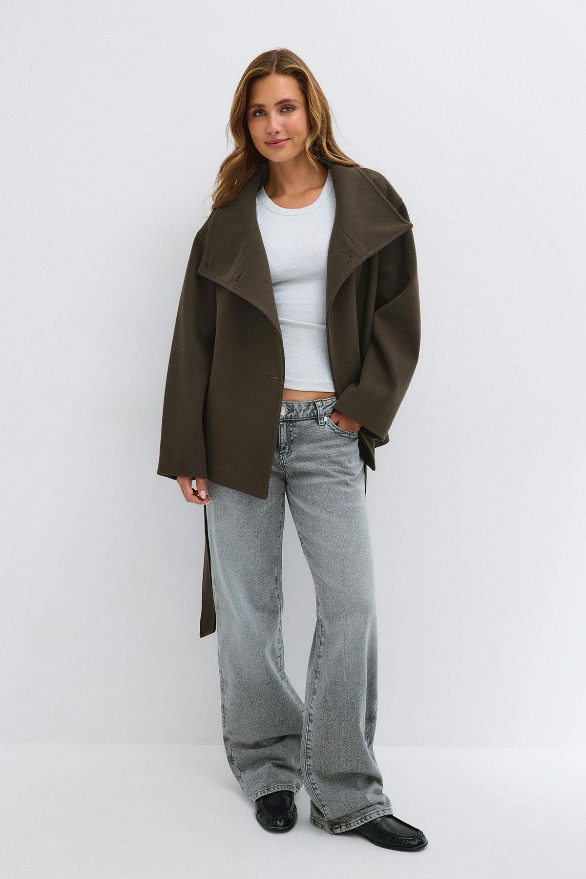 High neck wool blend jacket - Noir