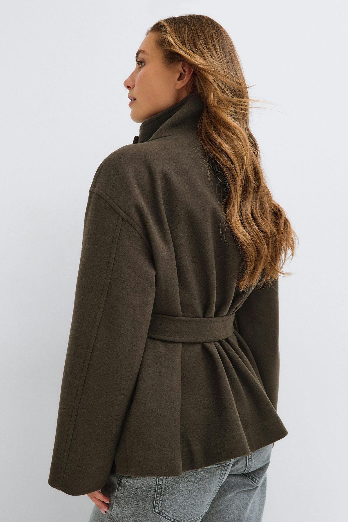 High neck wool blend jacket - Vert foncé