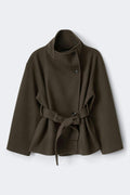High neck wool blend jacket - Vert foncé
