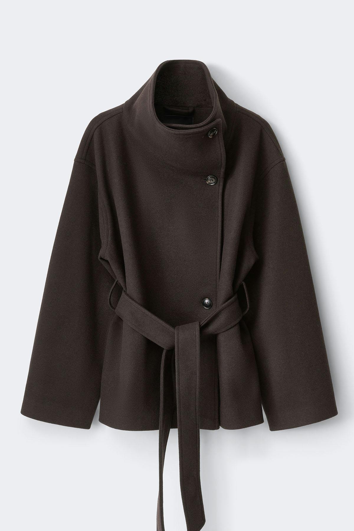 High neck wool blend jacket - Marron foncé