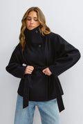 High neck wool blend jacket - Marron foncé