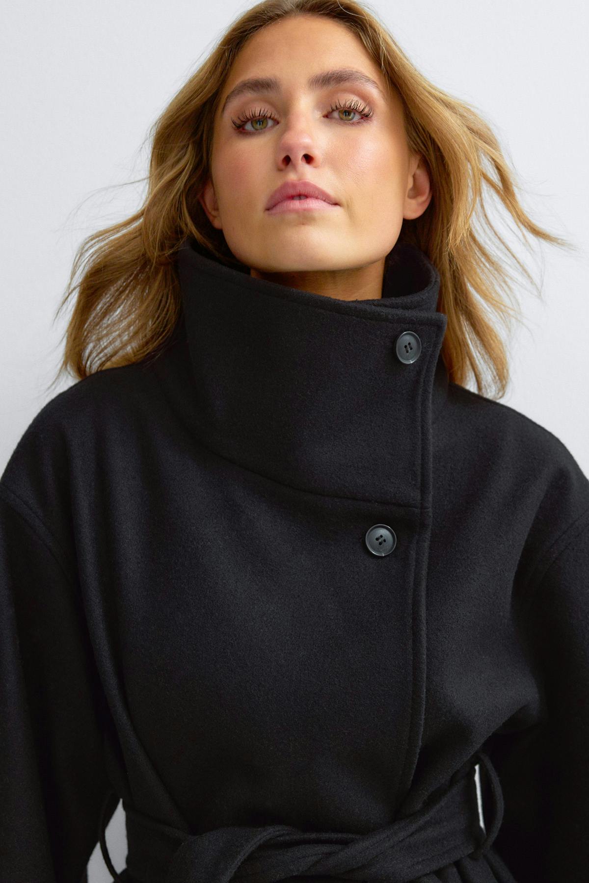 High neck wool blend jacket - Noir