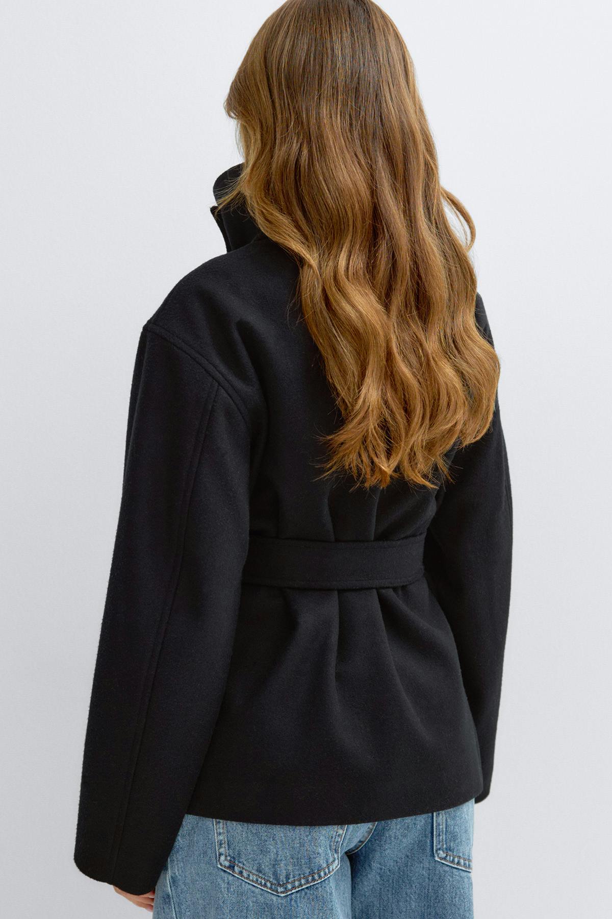 High neck wool blend jacket - Noir