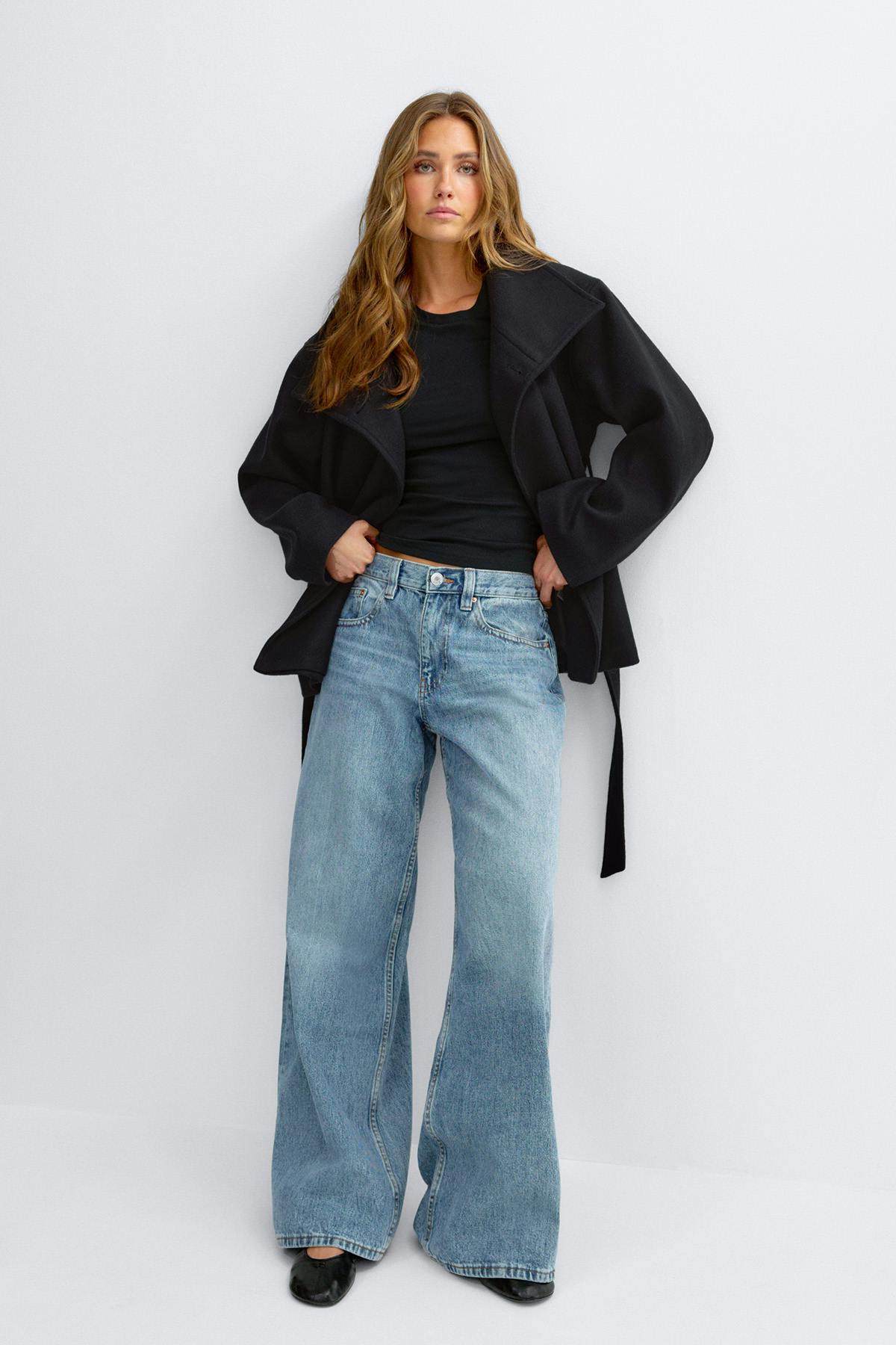 High neck wool blend jacket - Noir