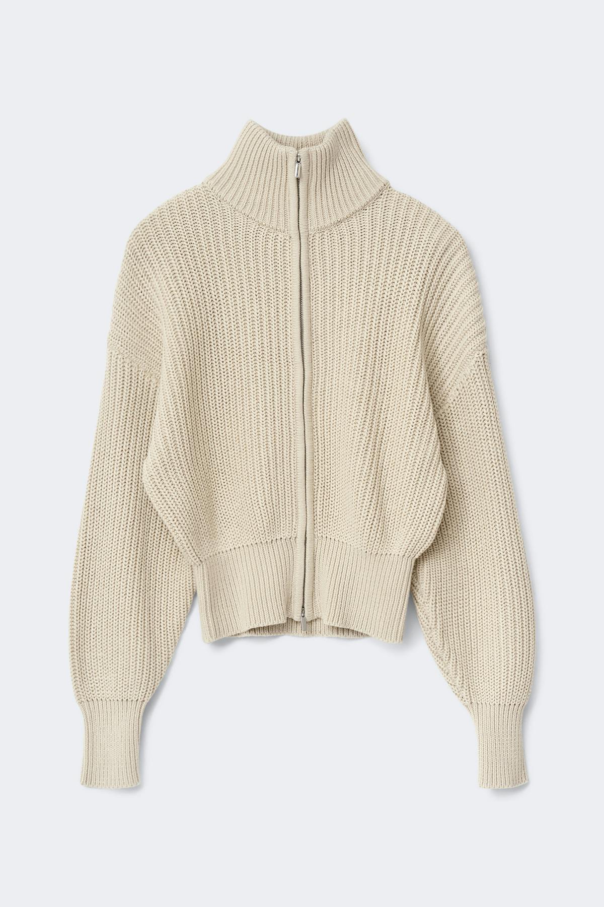 Knitted zip cardigan - Beige