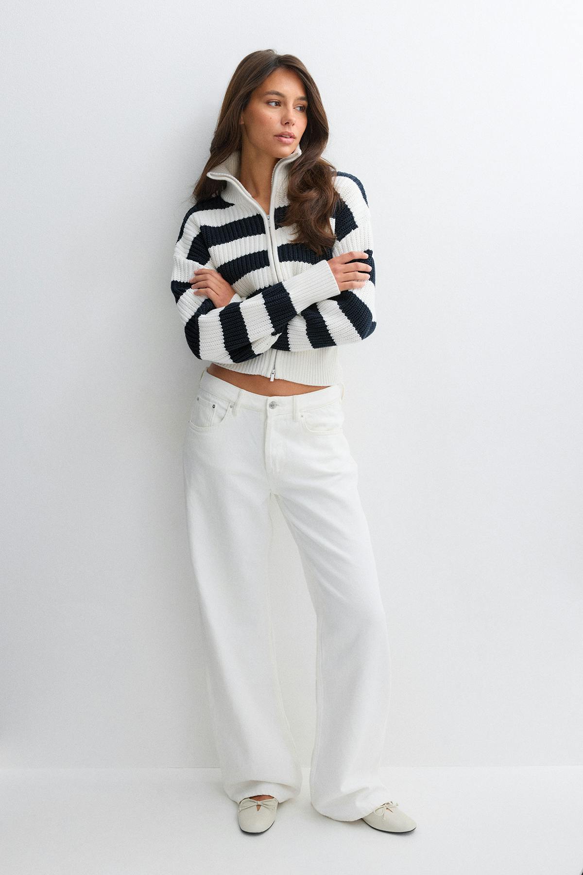 Knitted zip cardigan - Knit white