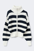 Knitted zip cardigan - Navy/stripe
