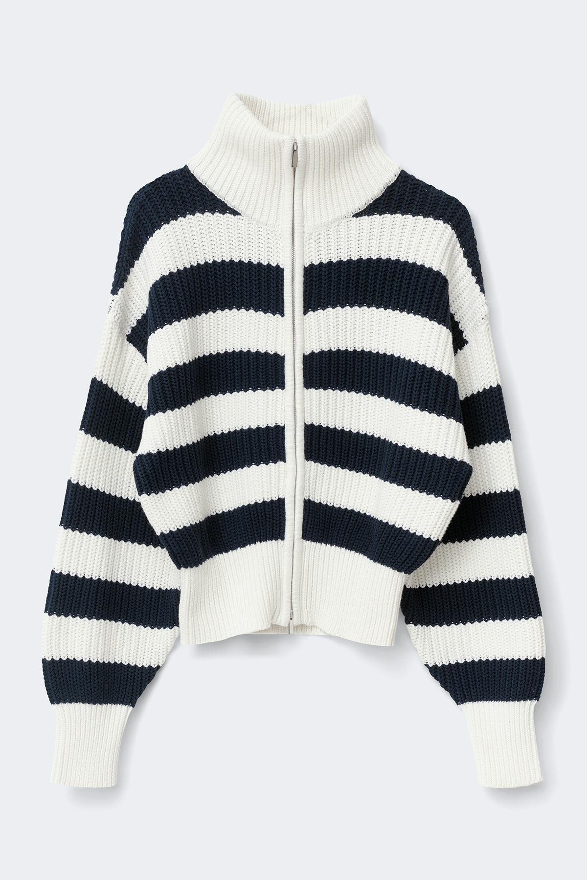 Knitted zip cardigan - Navy/stripe