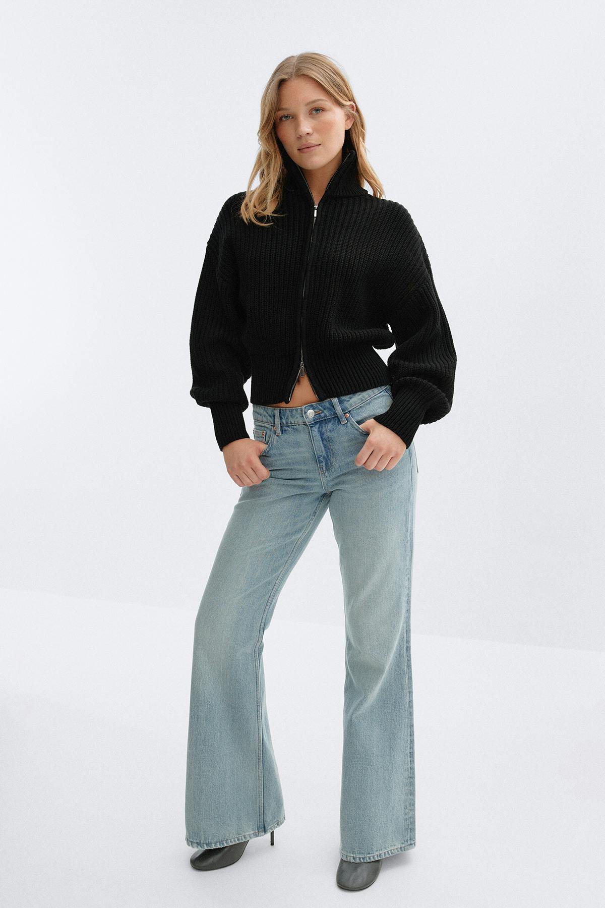 Knitted zip cardigan - Noir