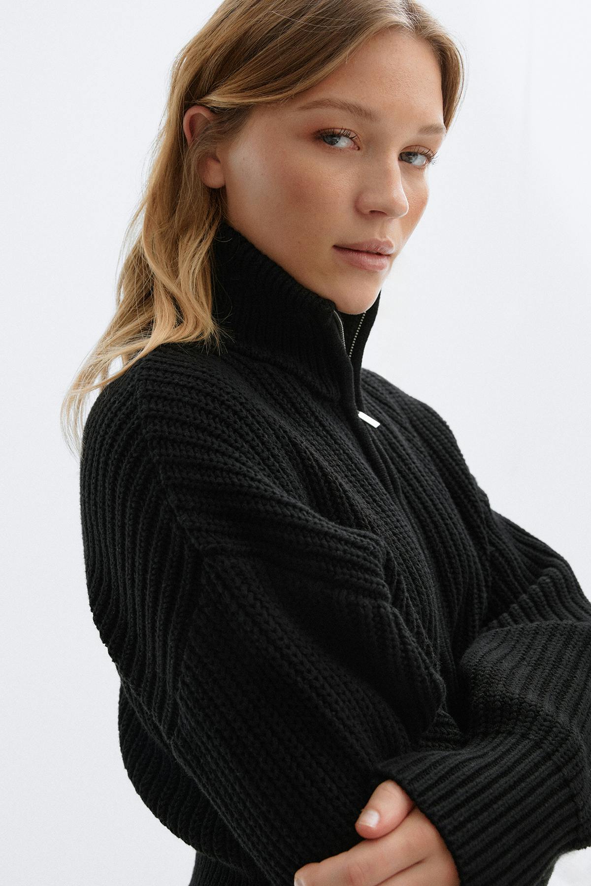 Knitted zip cardigan - Noir