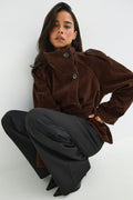 Faux suede trench jacket - Chocolate brown