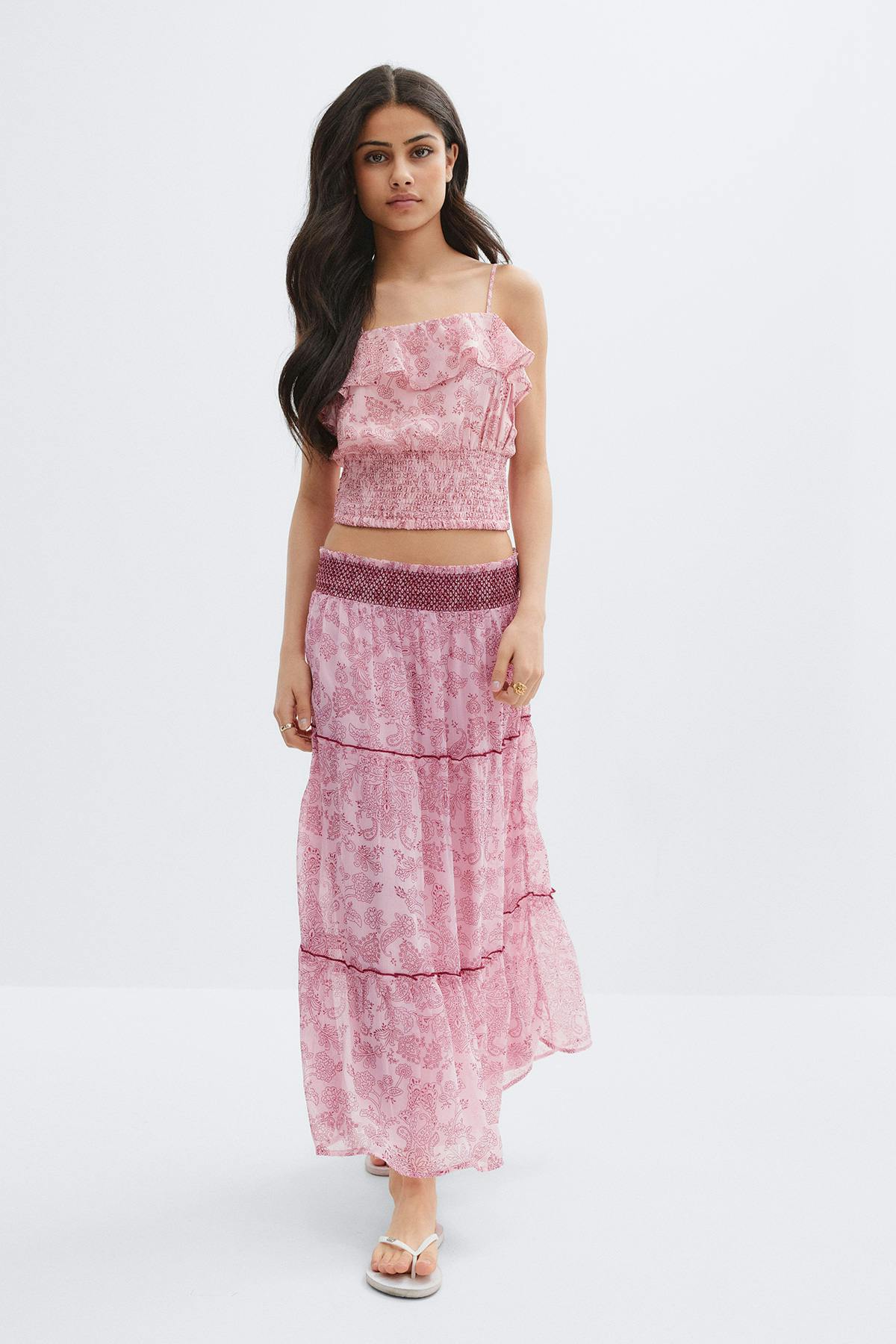 Y chiffon maxi skirt - Pink paisley