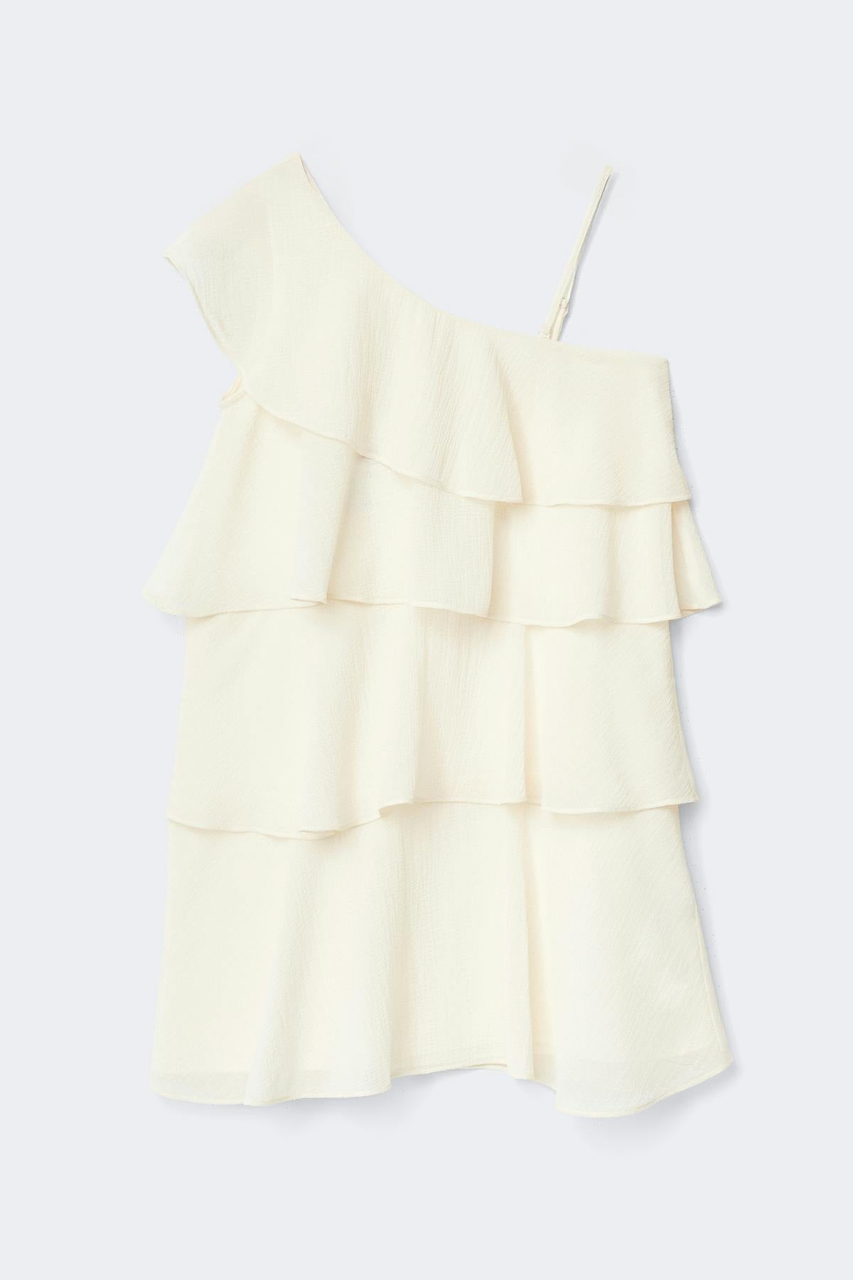 Y one shoulder frill dress - Jaune clair