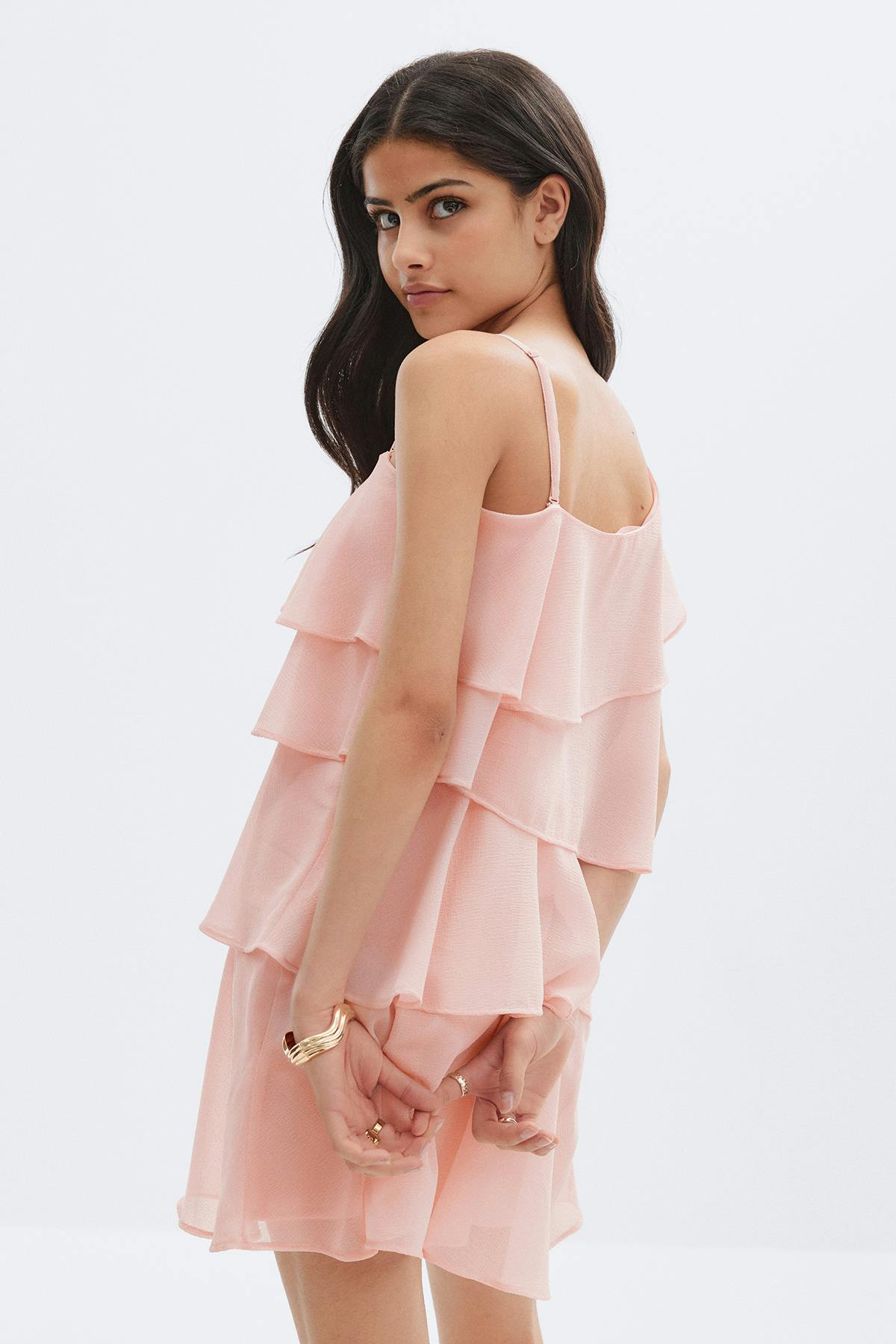 Y one shoulder frill dress - Jaune clair