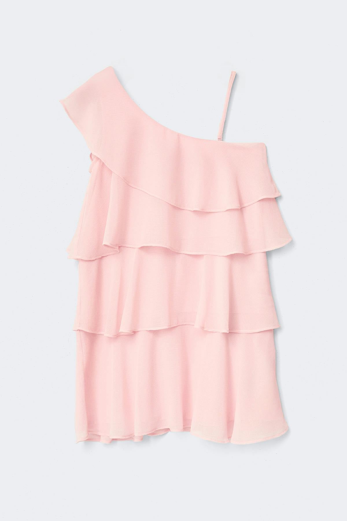 Y one shoulder frill dress - Jaune clair