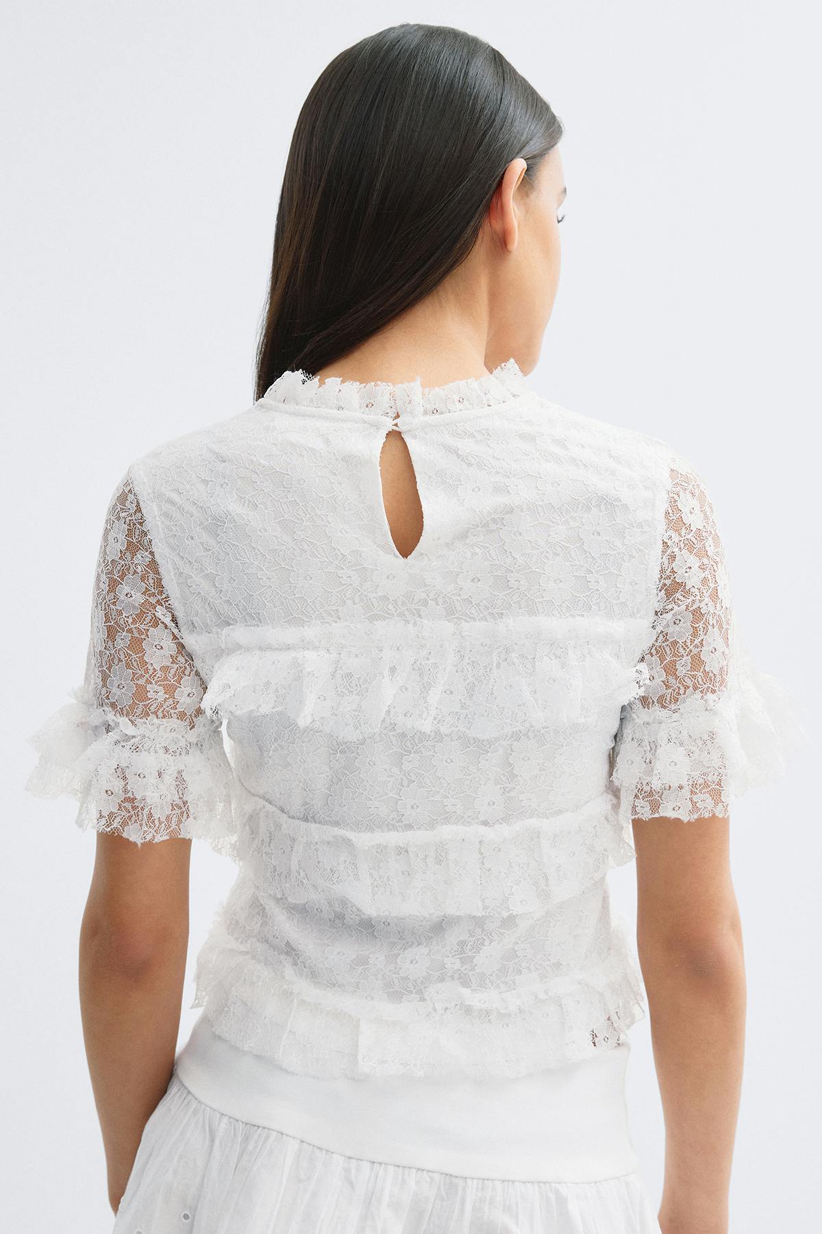 14+ frill lace top - Blanc