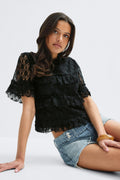 14+ frill lace top - Noir