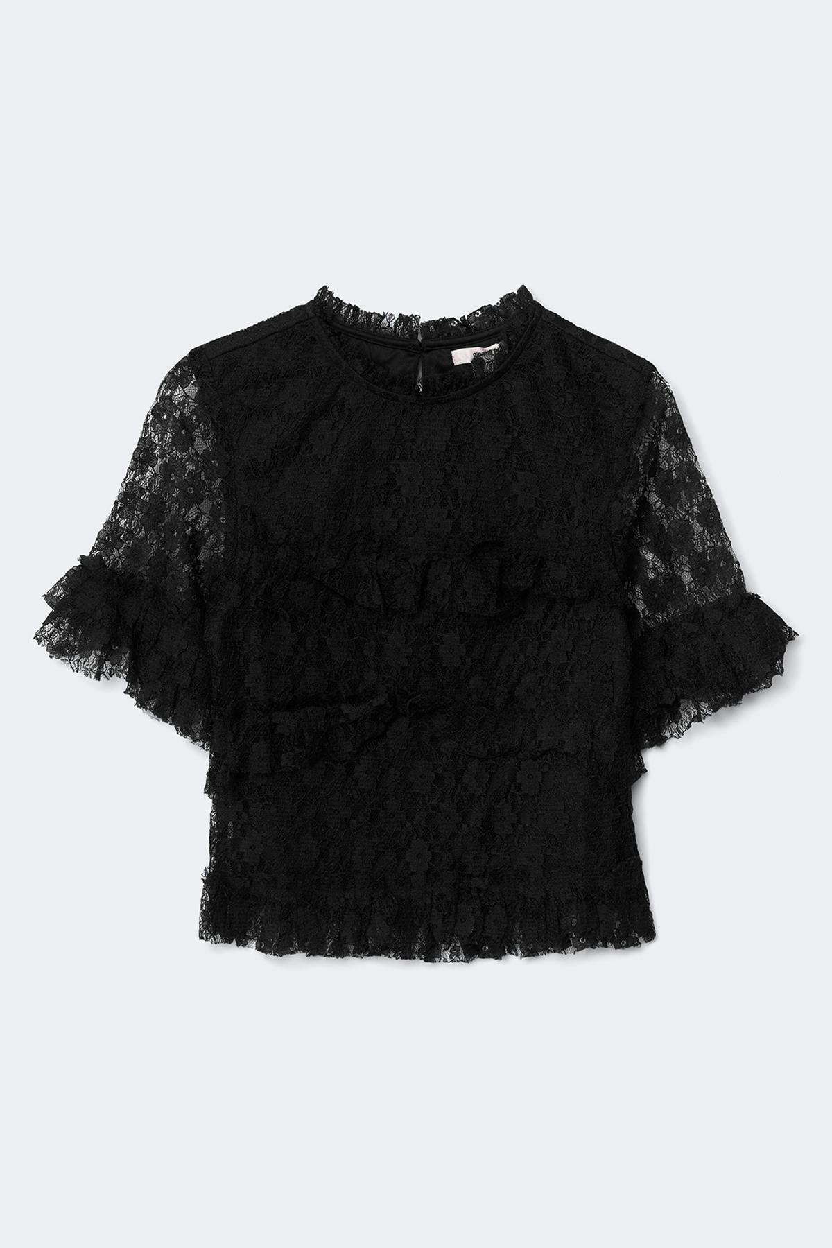 14+ frill lace top - Noir