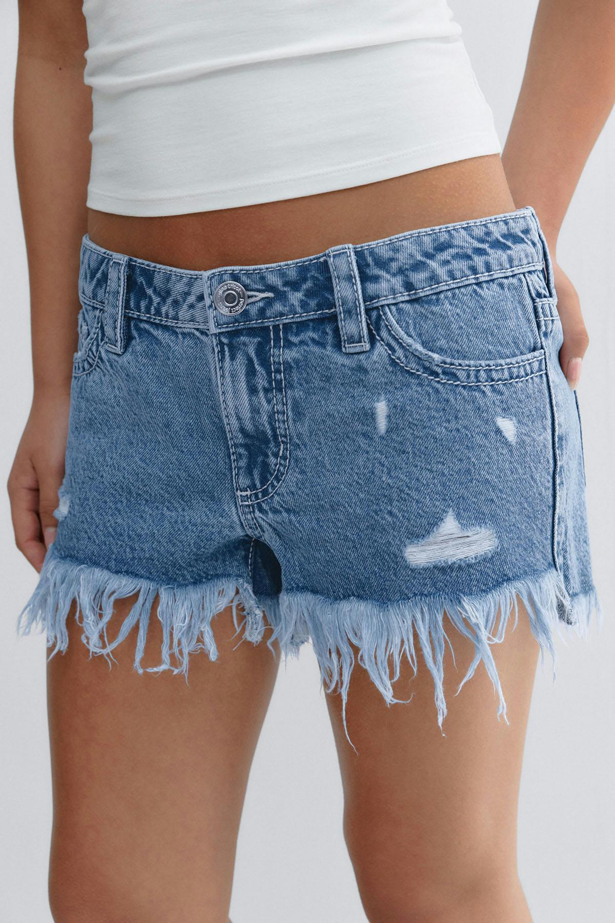 Y ripped g-low denim shorts - Blanc