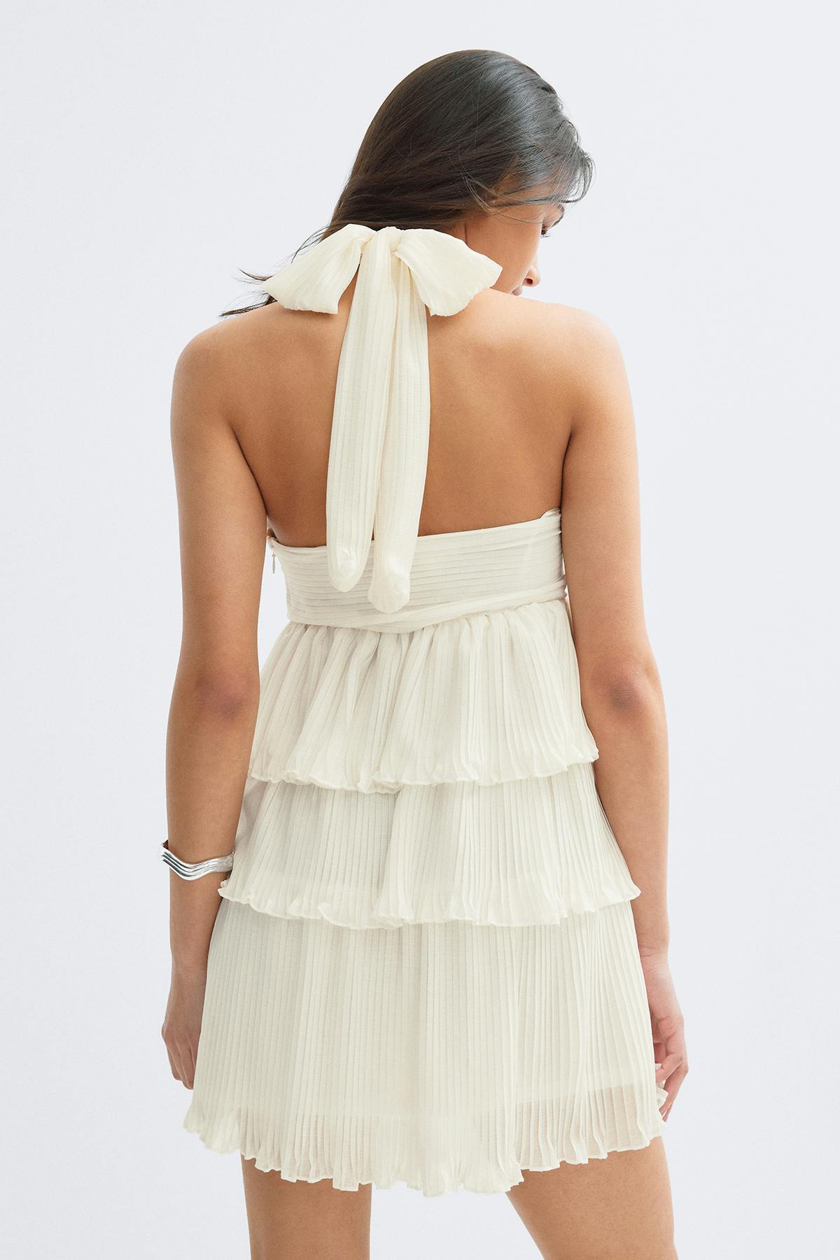 14+ halterneck frill dress - Gardenia