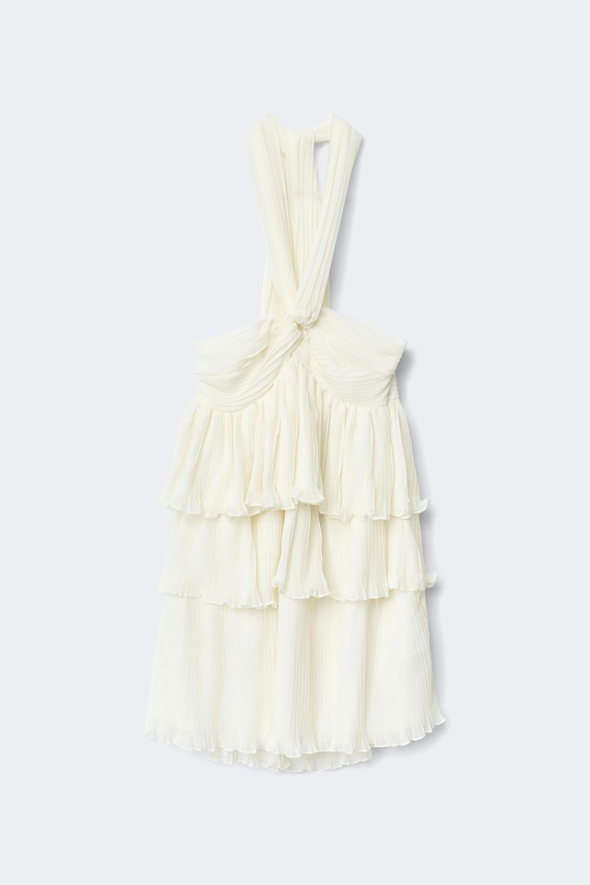 14+ halterneck frill dress - Gardenia