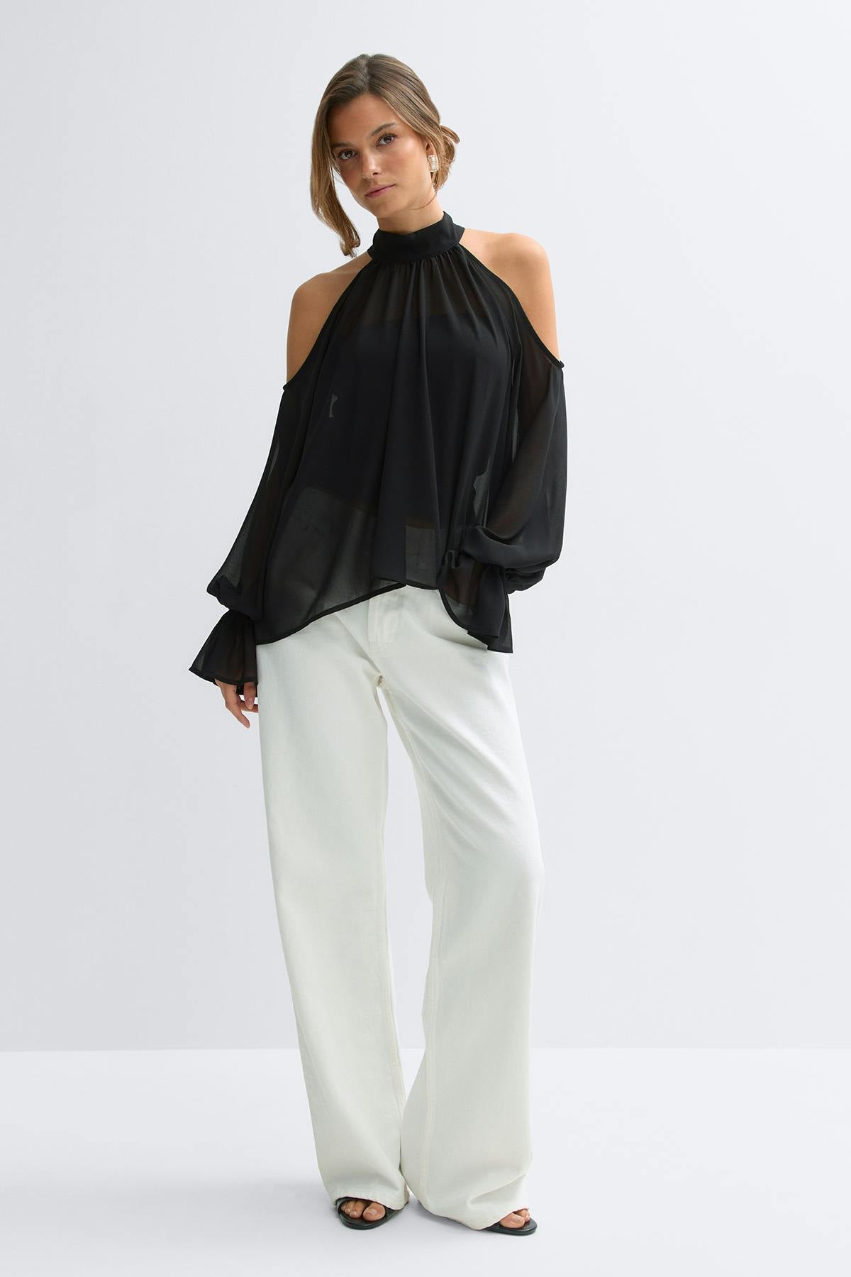 Boho chiffon blouse - Noir