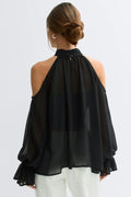 Boho chiffon blouse - Noir