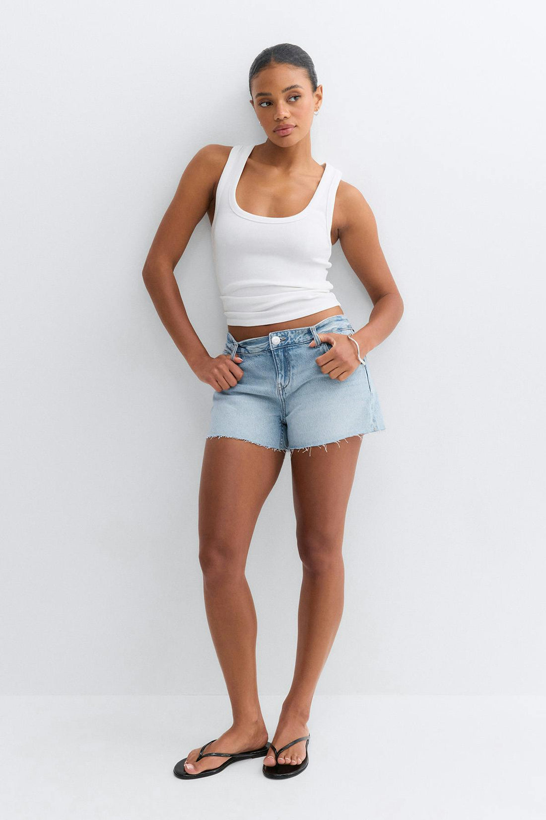 Drop loose denim shorts - Bleu clair