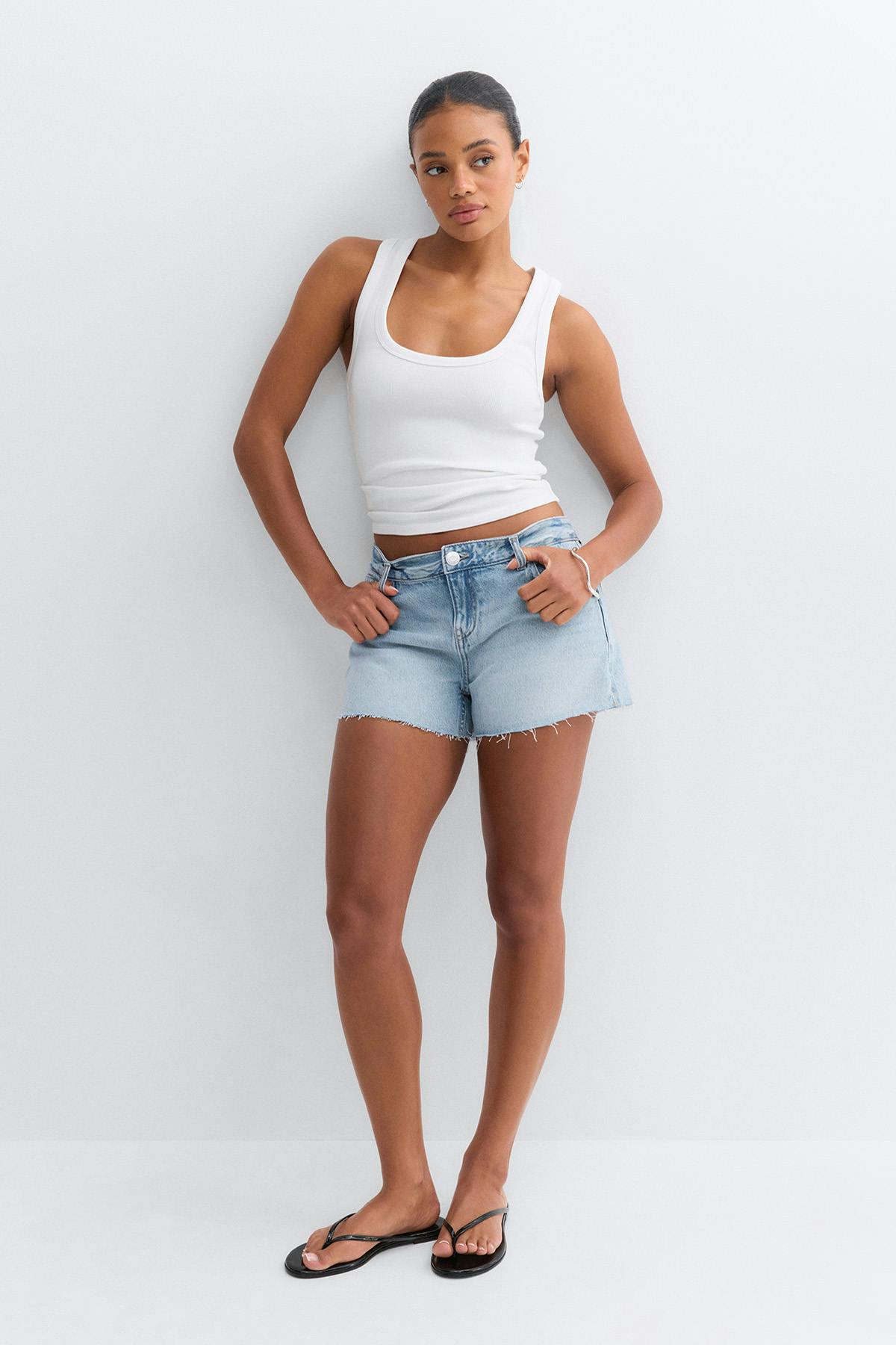 Drop loose denim shorts - Bleu clair