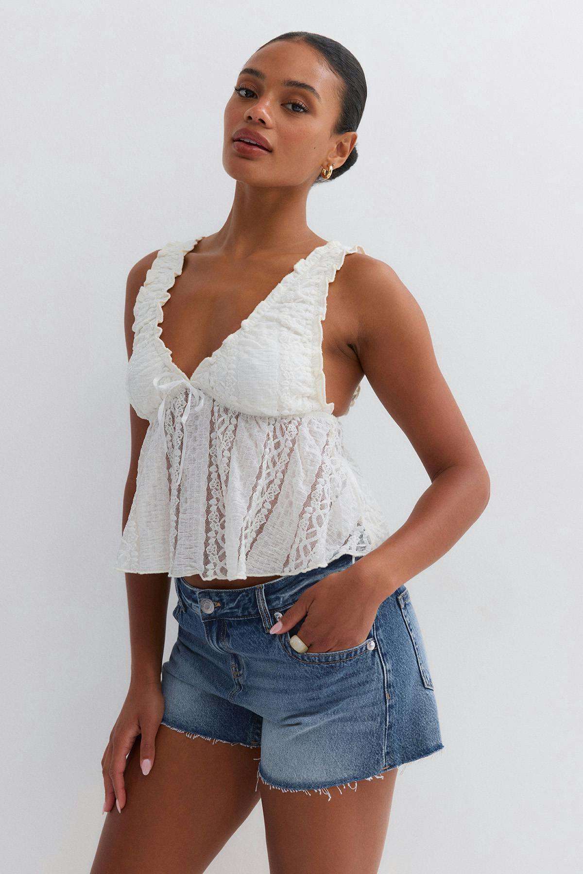 Drop loose denim shorts - Bleu clair