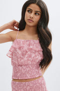 Y chiffon frill singlet - Pink paisley