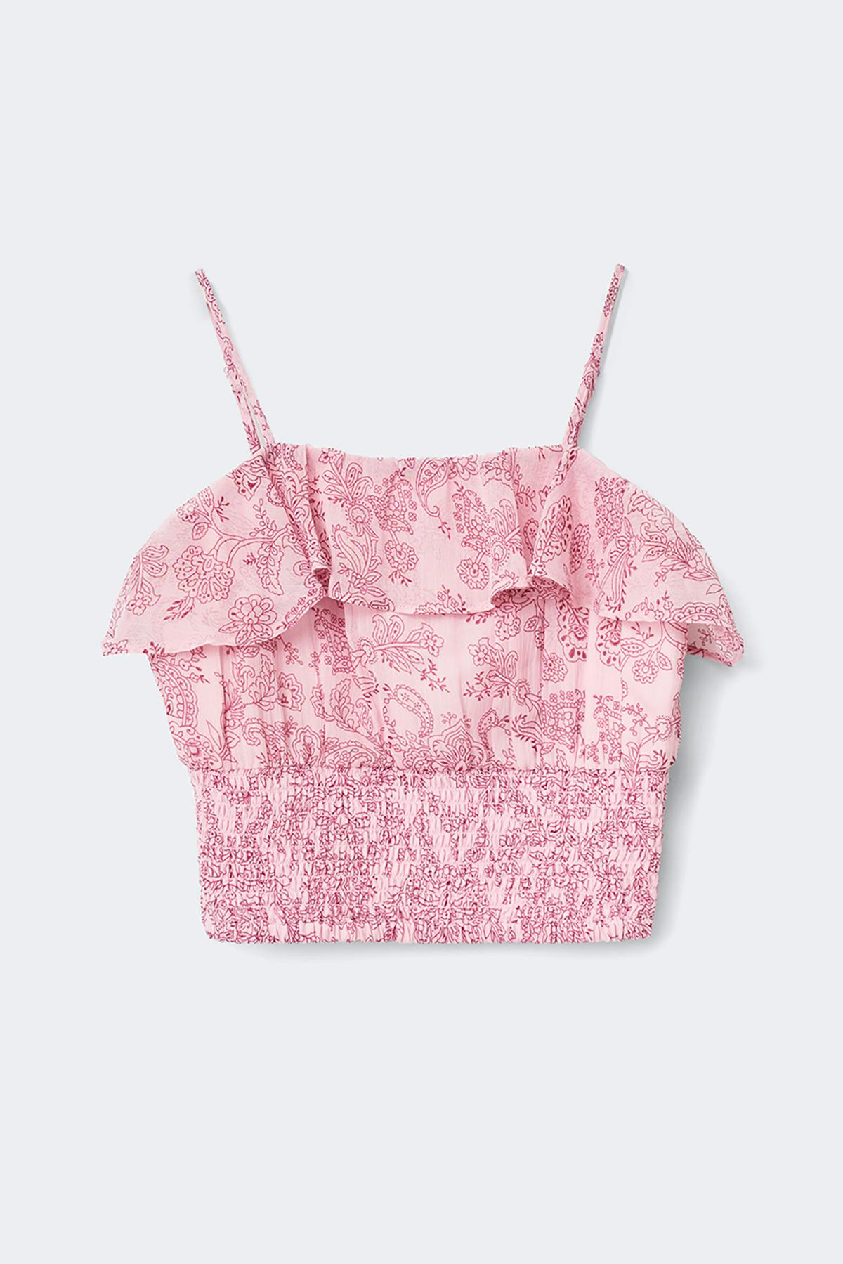 Y chiffon frill singlet - Pink paisley