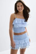 Y chiffon frill singlet - Blue aop
