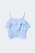 Y chiffon frill singlet - Blue aop