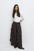 Pleated satin trousers - Marron foncé