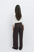 Pleated satin trousers - Marron foncé