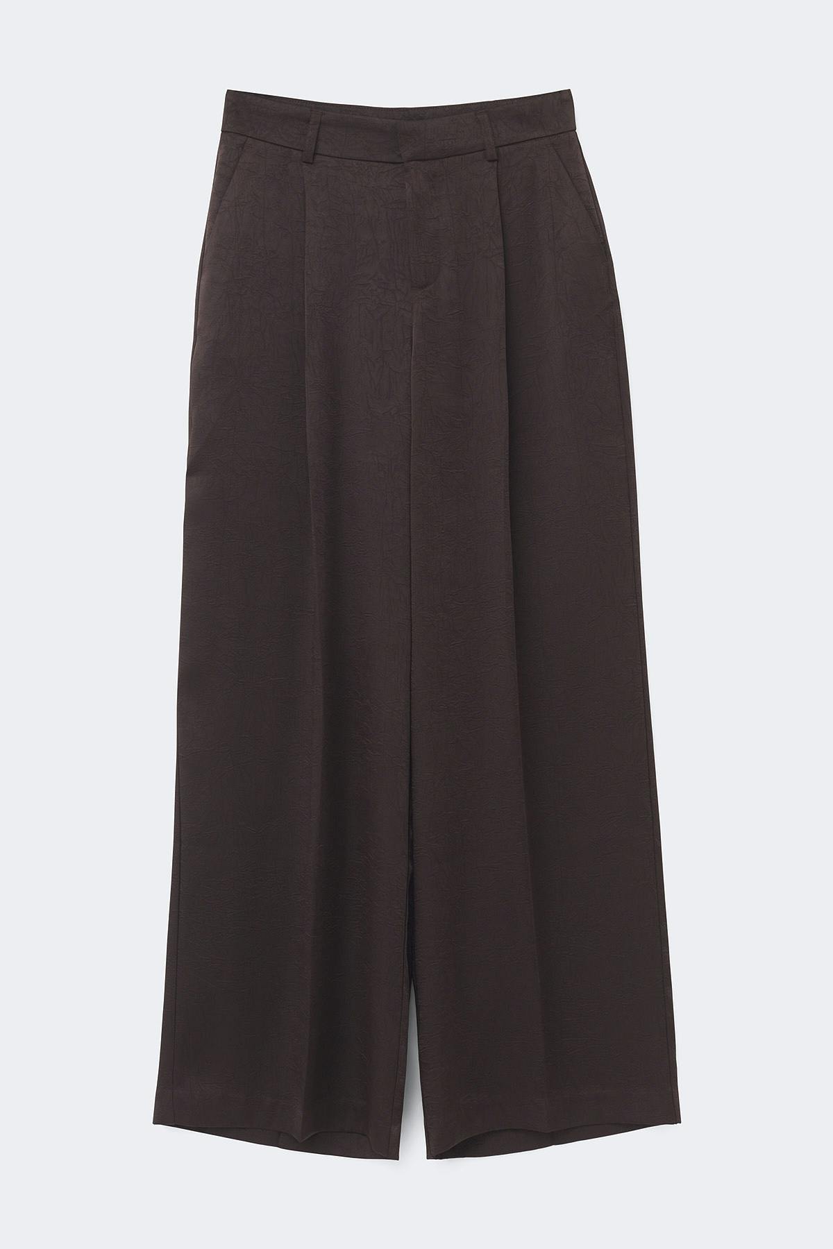 Pleated satin trousers - Marron foncé
