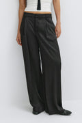 Pleated satin trousers - Noir