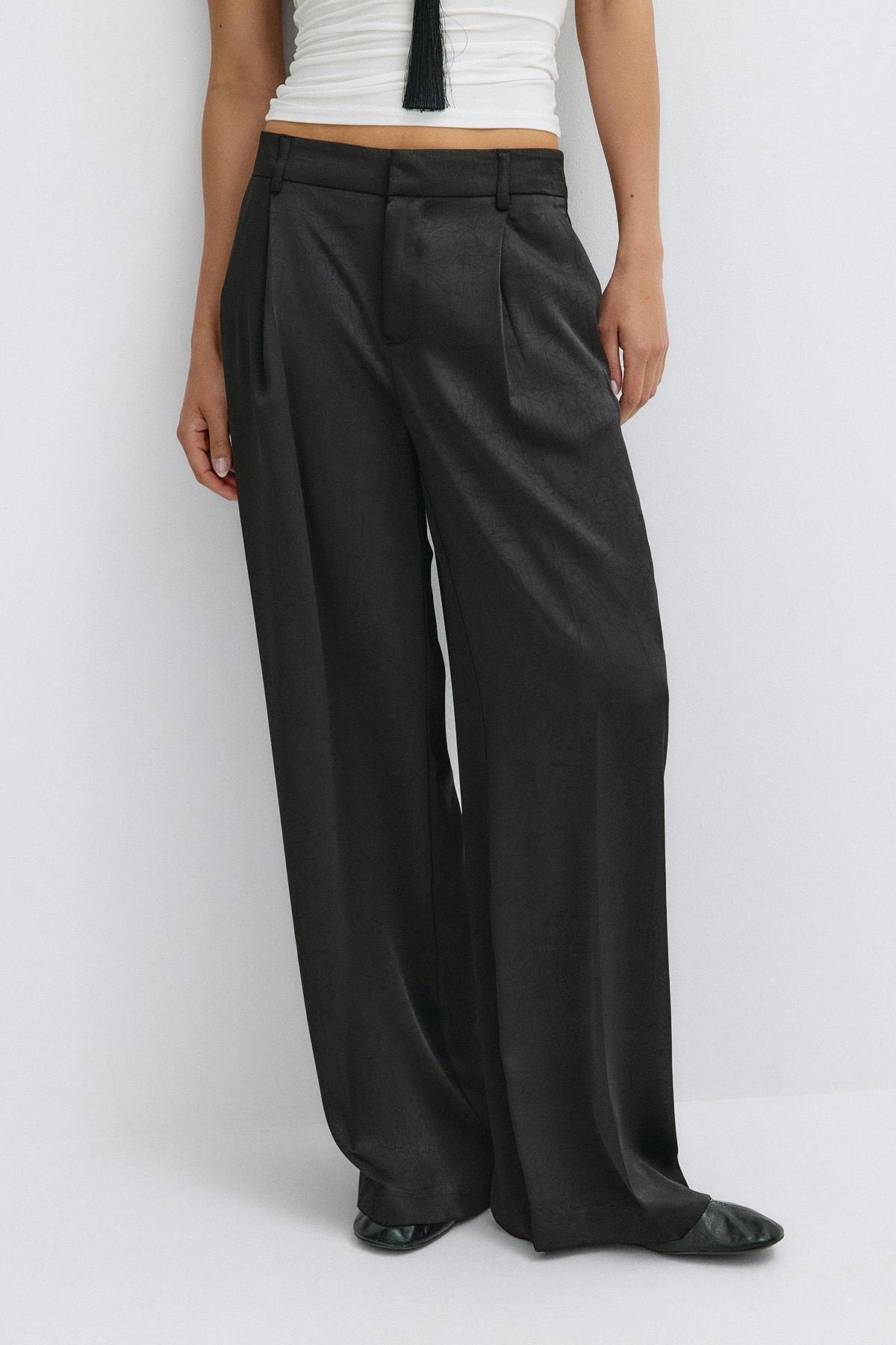 Pleated satin trousers - Noir