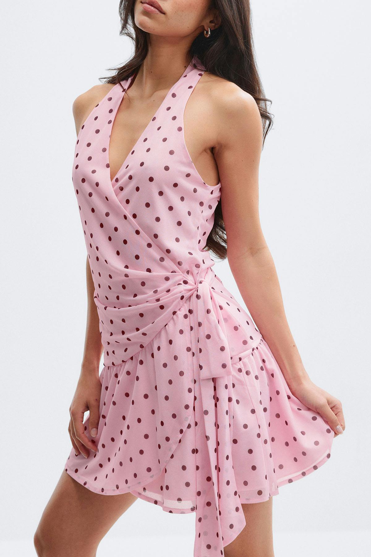 Sheer wrap dress - Pink dot