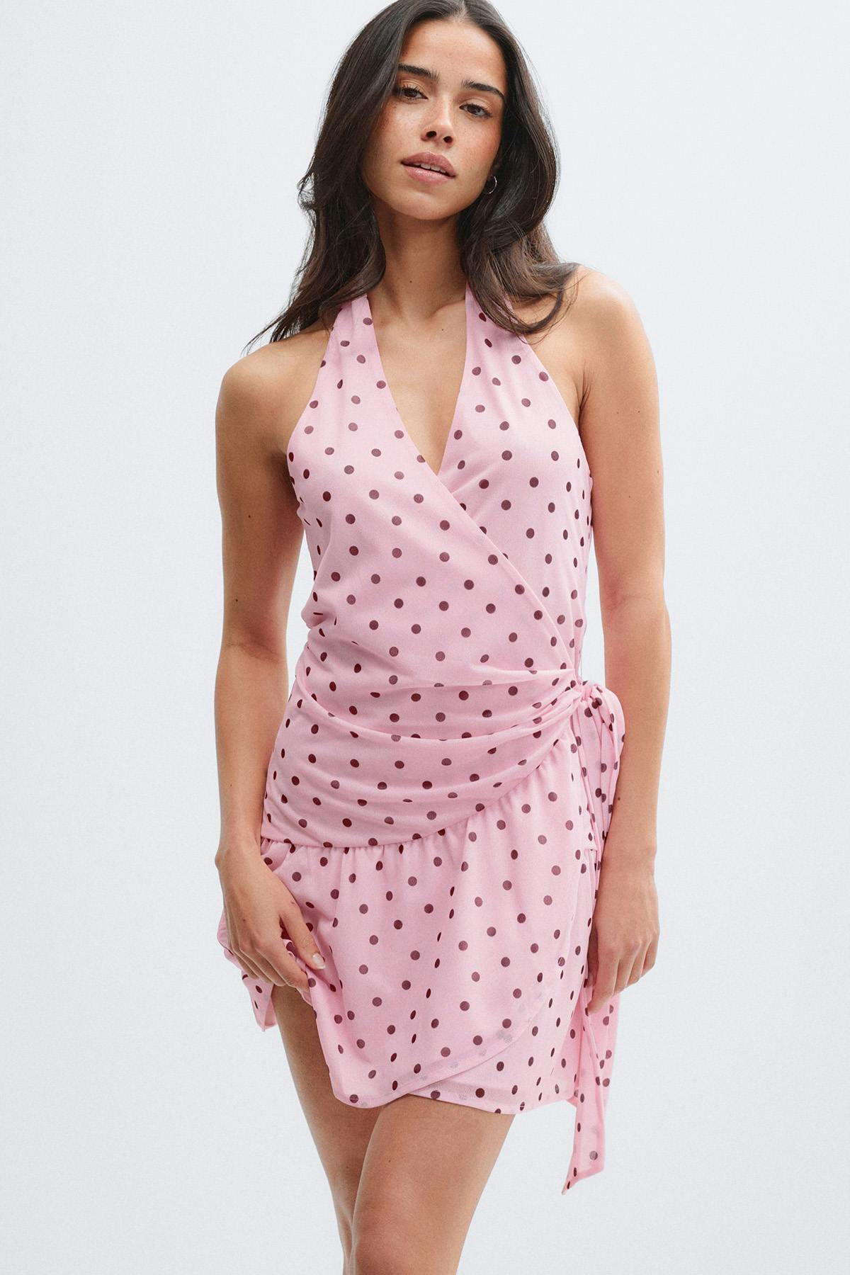 Sheer wrap dress - Pink dot