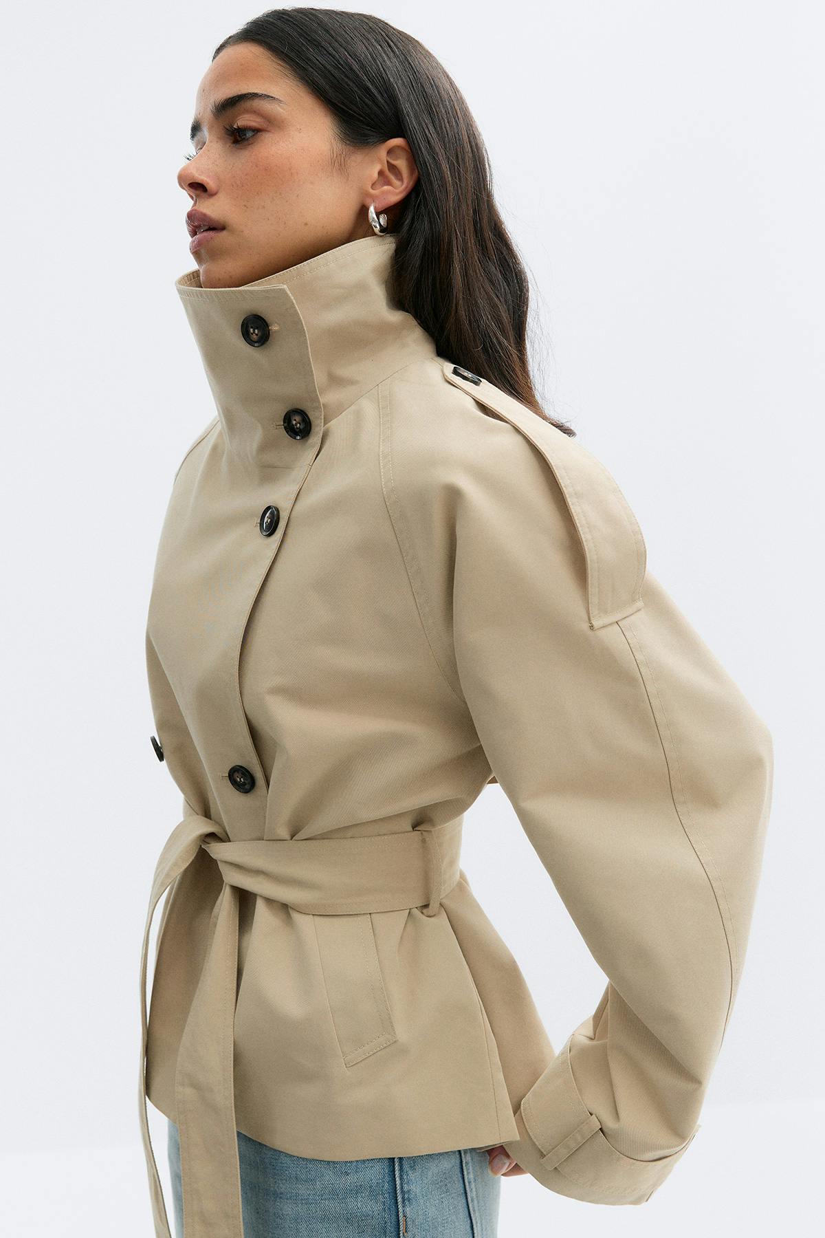 High neck trench jacket - Khaki green