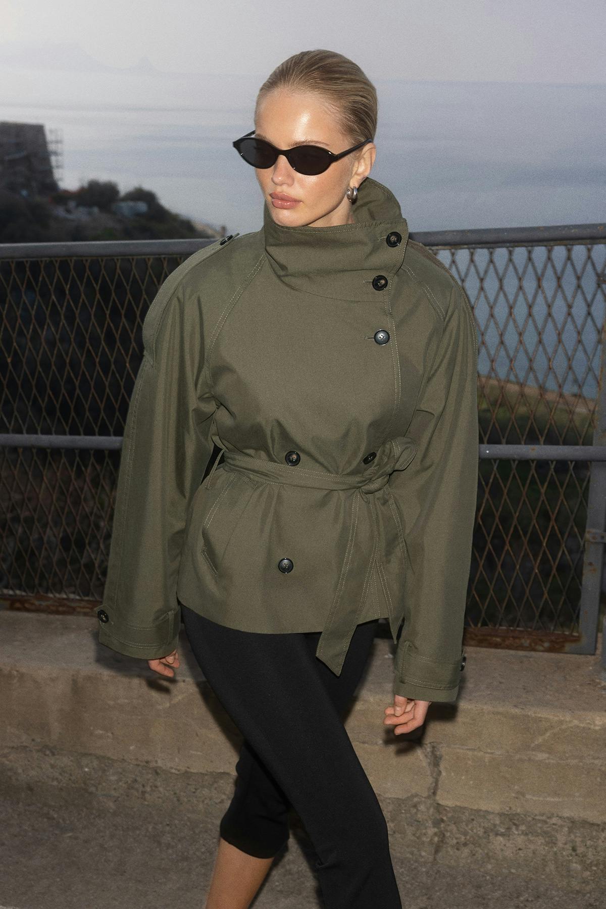 High neck trench jacket - Khaki green