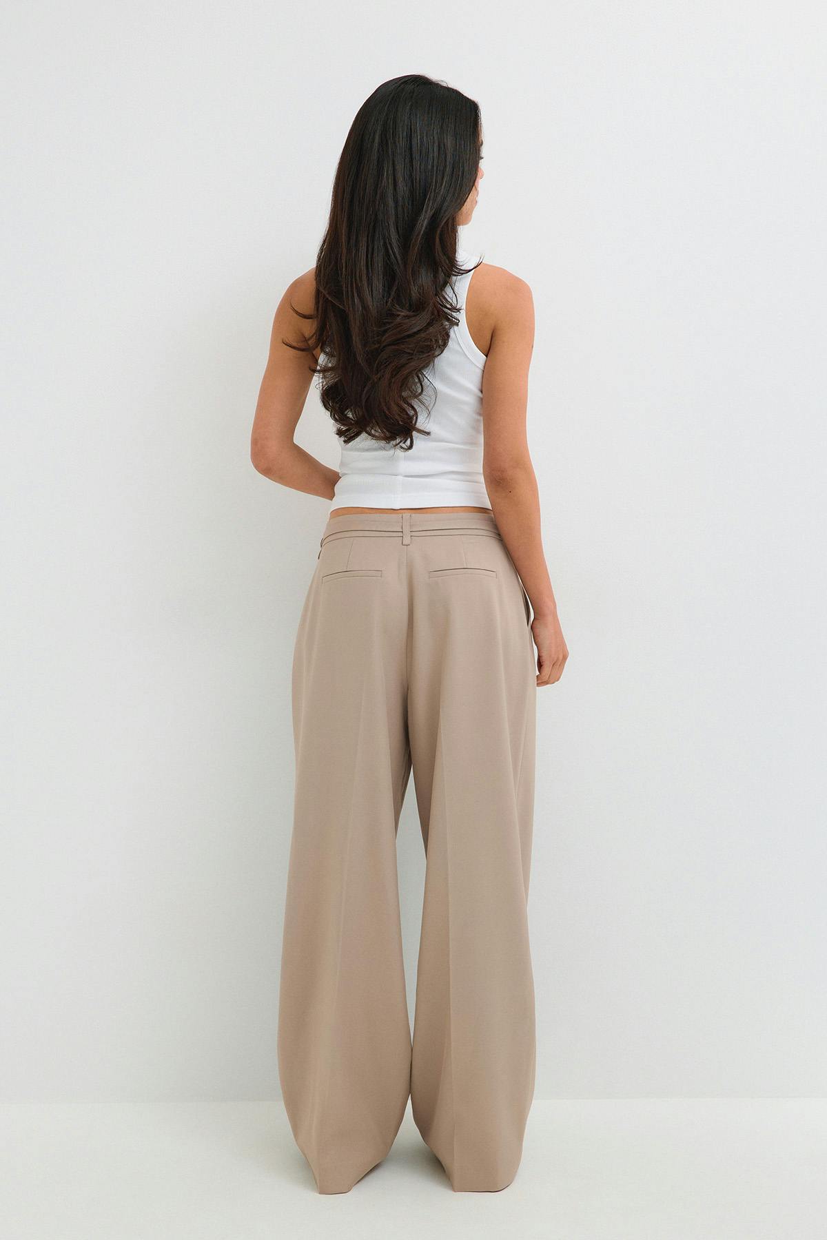 Mid waist belted trousers - Beige