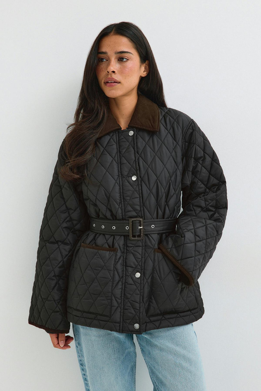 Quilted belted jacket - Noir