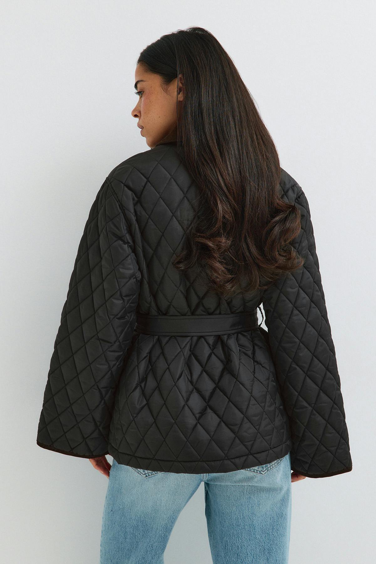Quilted belted jacket - Noir
