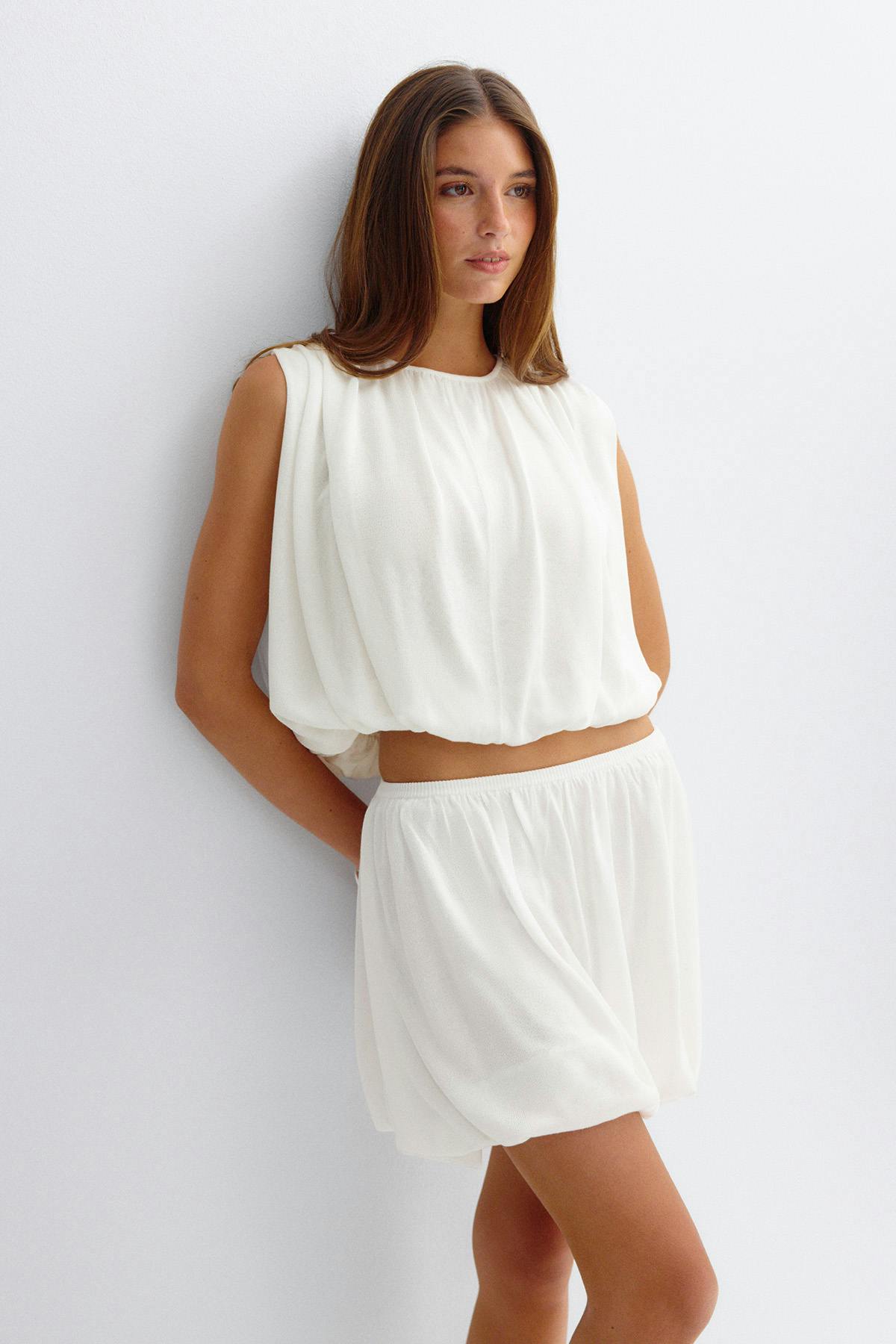 Bubble hem knitted skirt - Gardenia